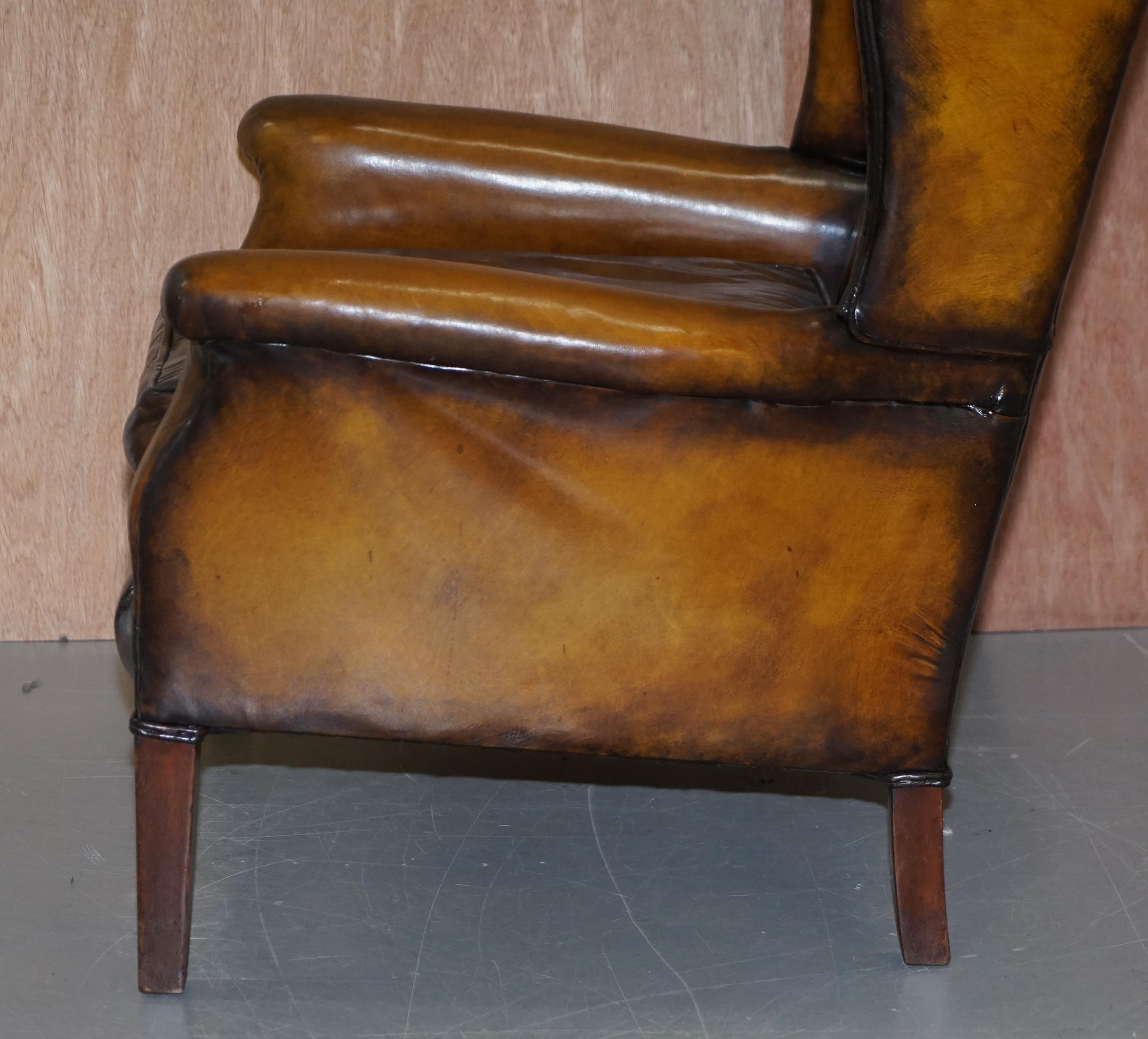 Elegant Fully Restored Edwardian Brown Leather Club Wingback Armchair circa 1900 12