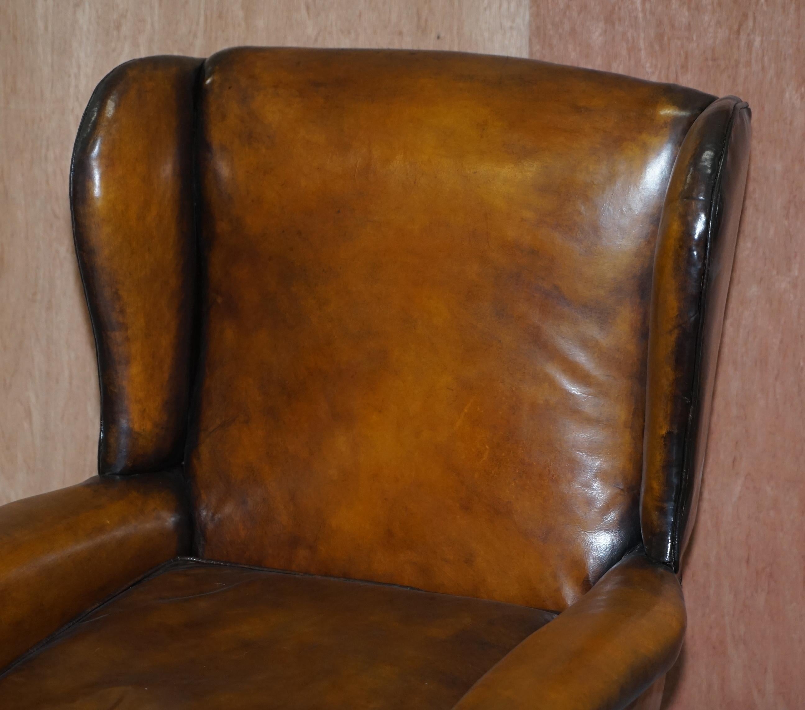 Hand-Crafted Elegant Fully Restored Edwardian Brown Leather Club Wingback Armchair circa 1900