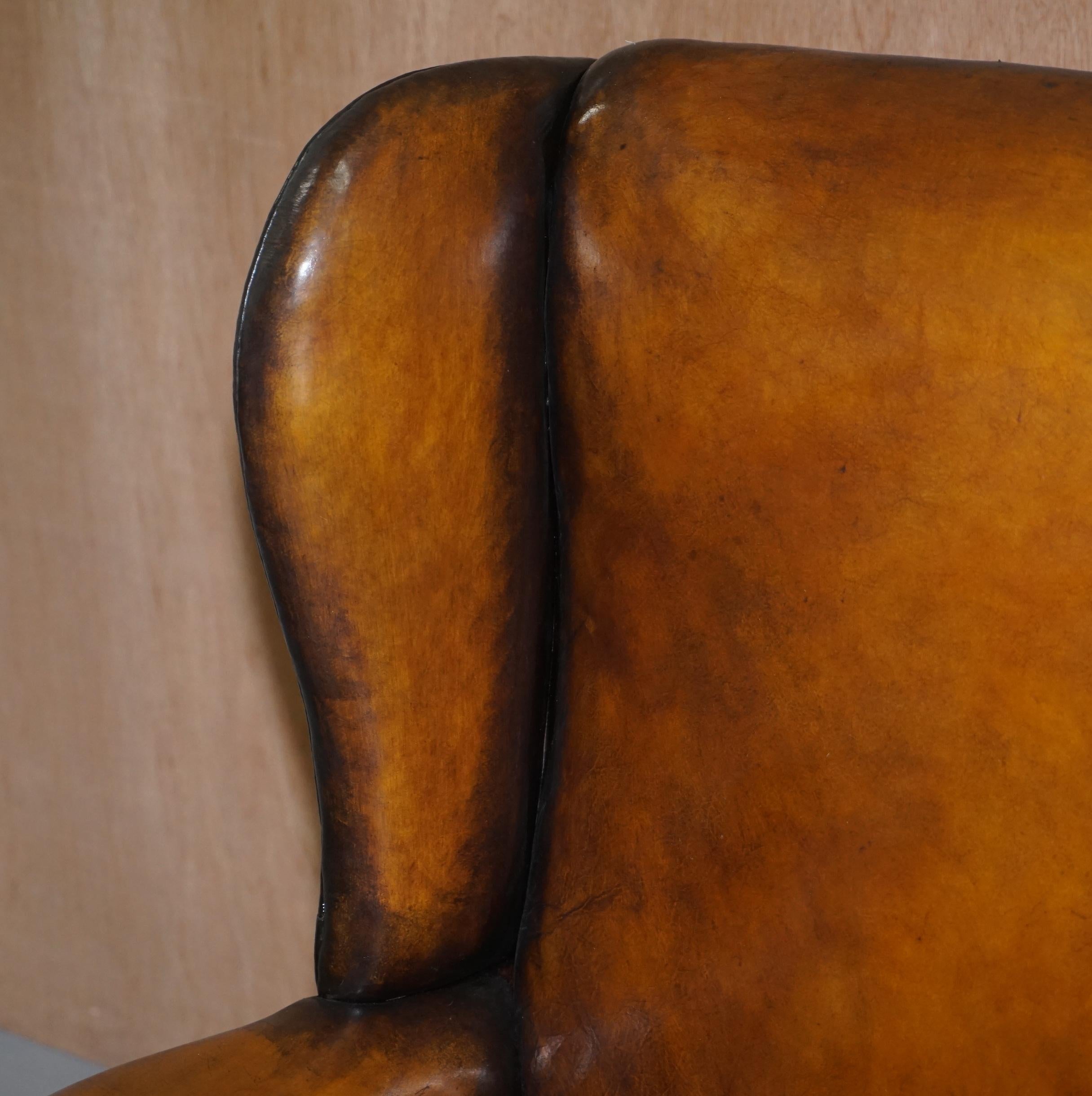 Early 20th Century Elegant Fully Restored Edwardian Brown Leather Club Wingback Armchair circa 1900