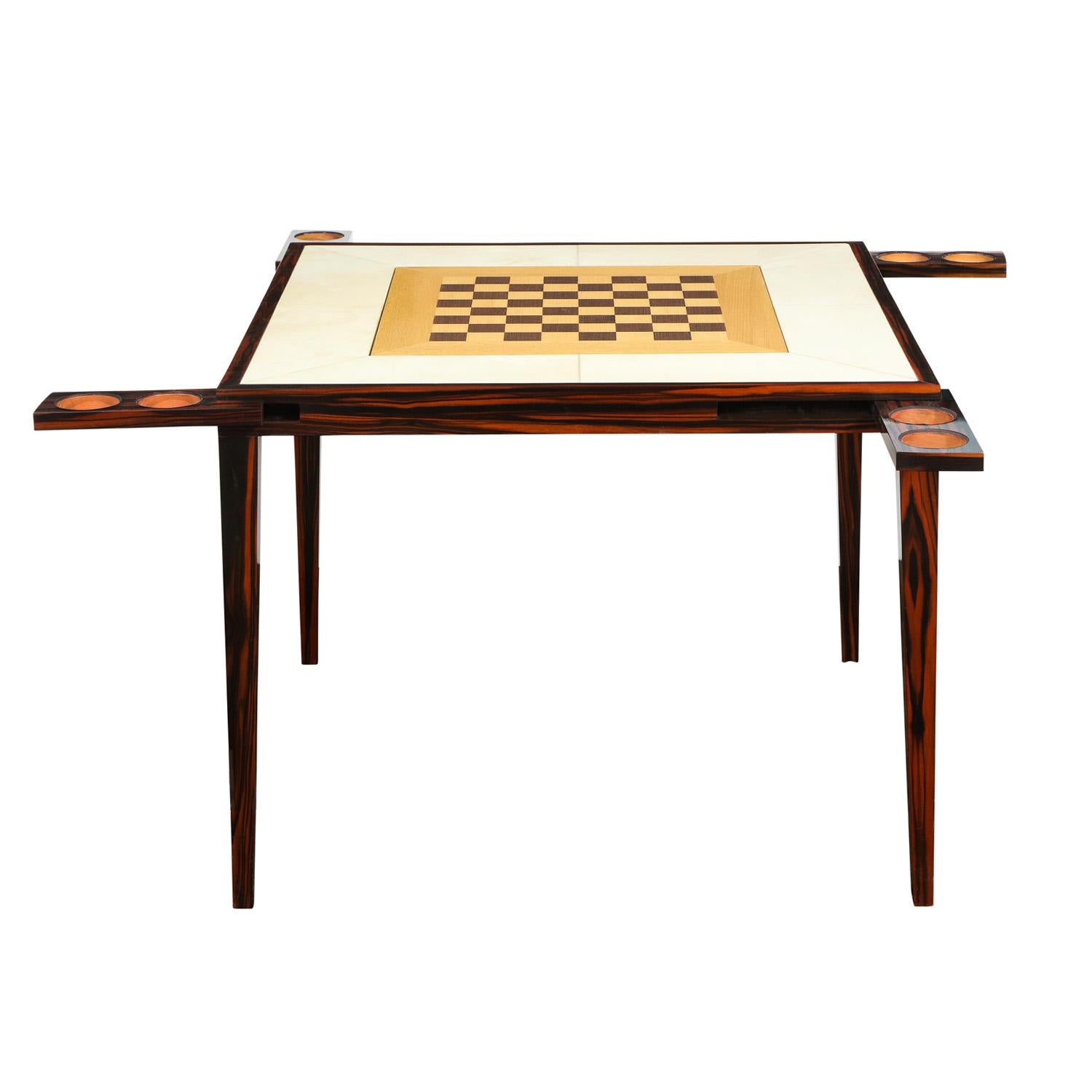 Modern Elegant Game Table in Macassar Ebony with Lacquered Goatskin Top, 1980s