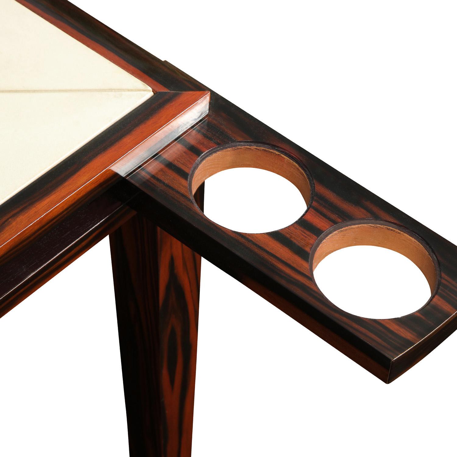 Hand-Crafted Elegant Game Table in Macassar Ebony with Lacquered Goatskin Top, 1980s