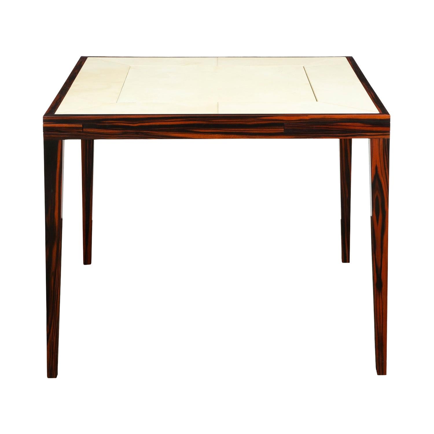 Elegant Game Table in Macassar Ebony with Lacquered Goatskin Top, 1980s