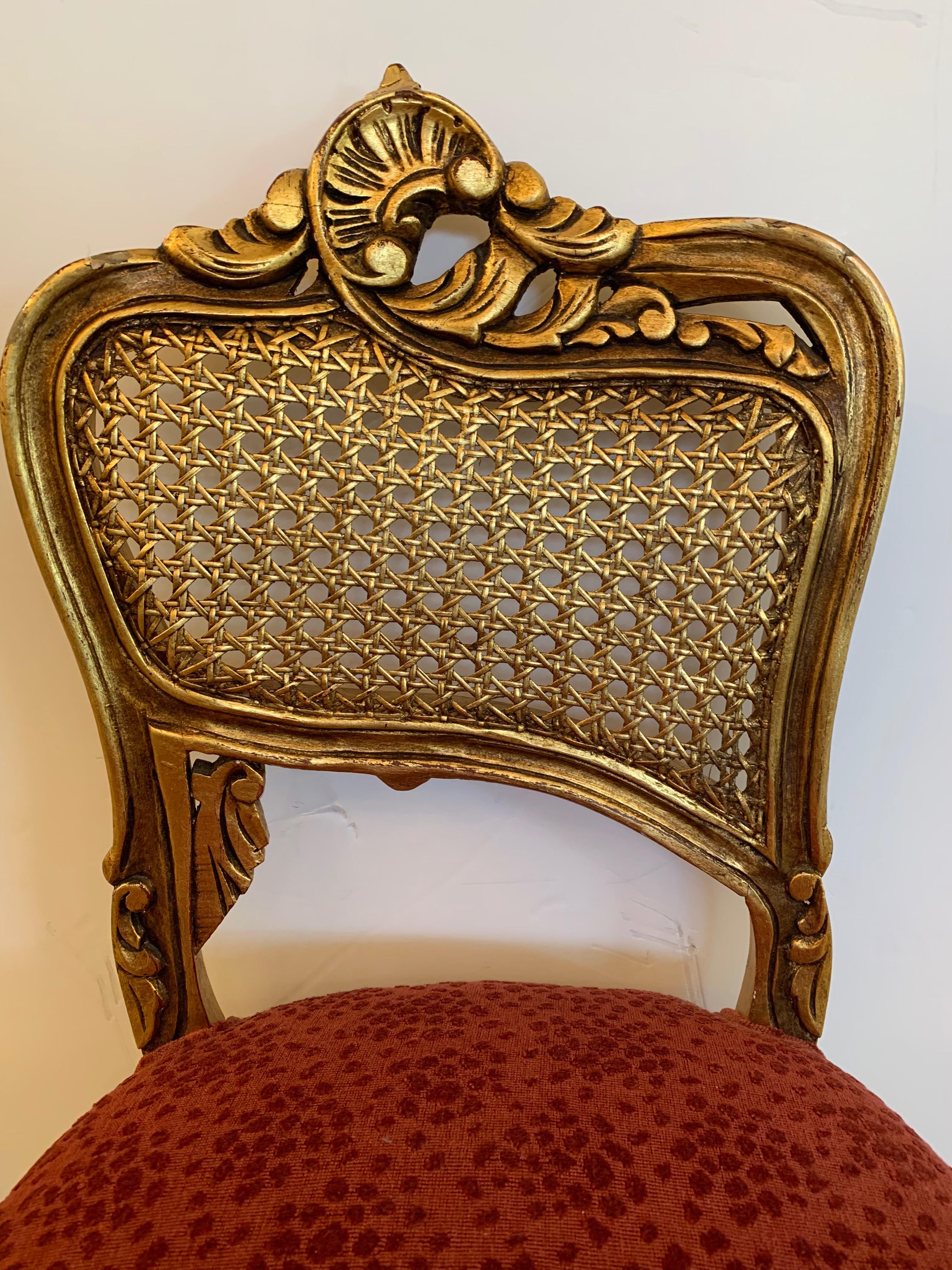 Mid-20th Century Elegant Gem of a Giltwood and Caned French Chair