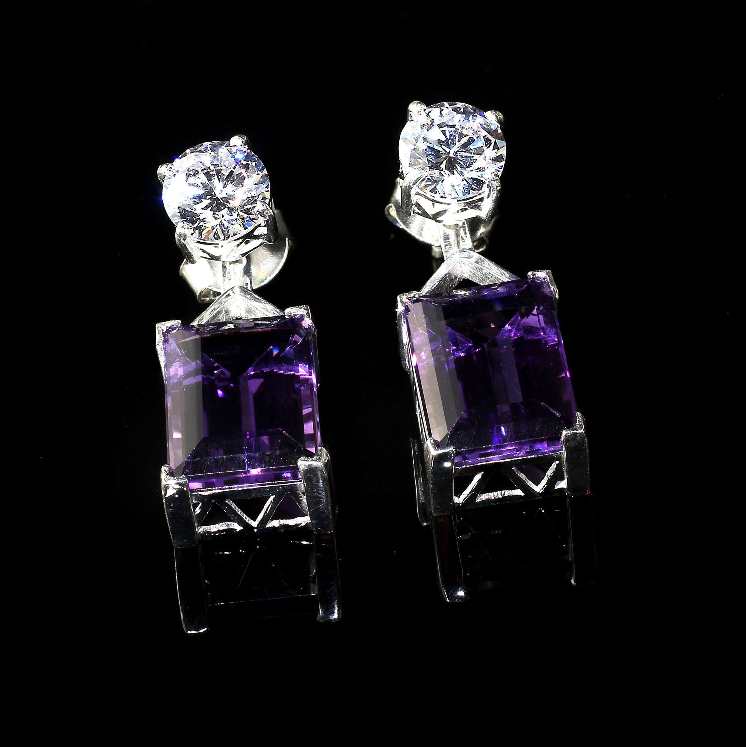  AJD Elegant Amethyst and Genuine Zircon Earrings February Birthstone In New Condition In Raleigh, NC