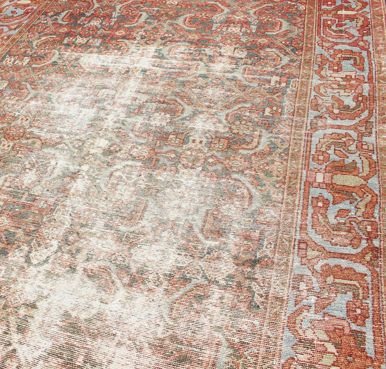 Eleganter geometrischer All-Over-Perser Hamadan-Läufer in Orange- und Rottönen im Angebot 5