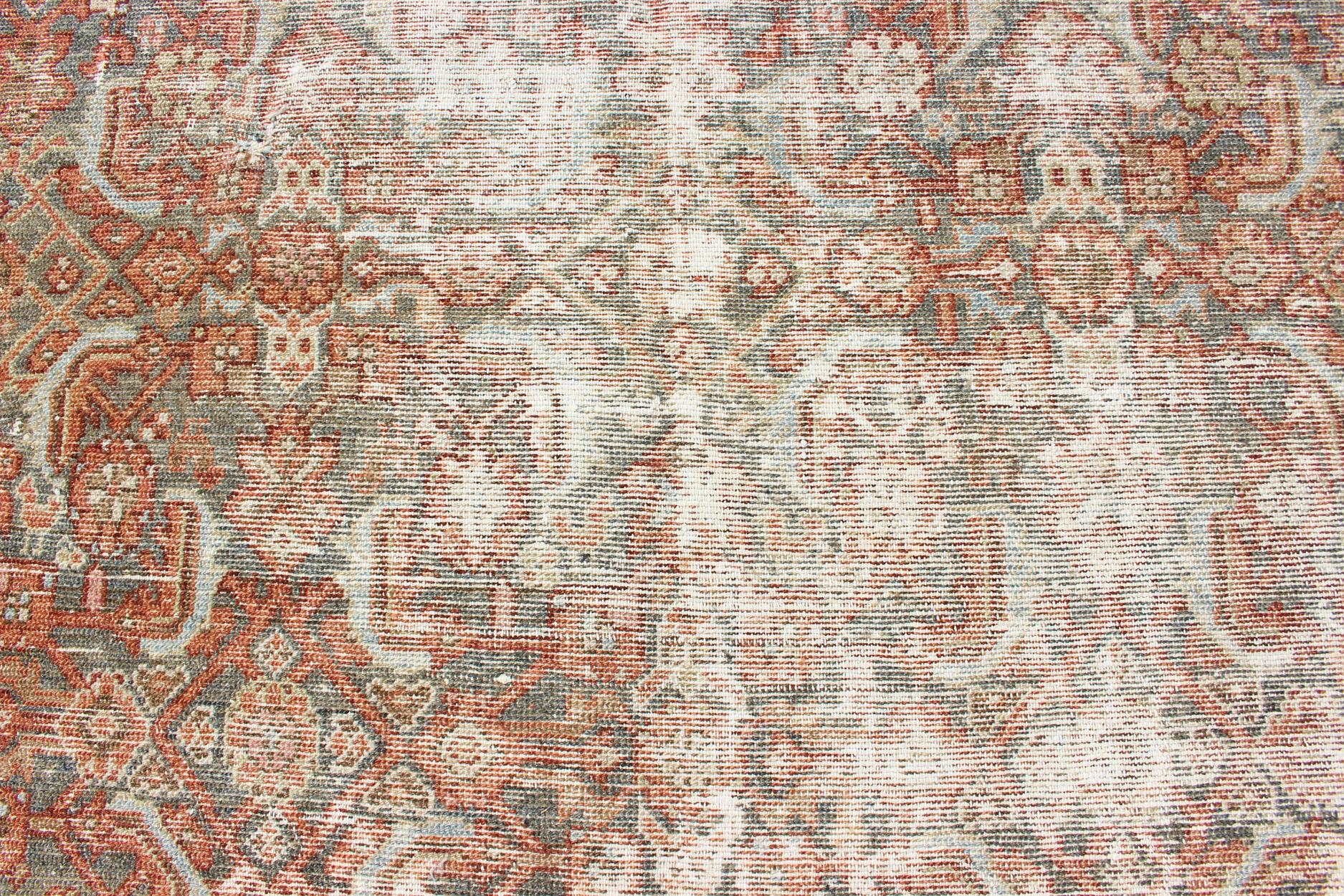 Elegant Geometric All-Over Persian Hamadan Runner in Orange and Red Tones For Sale 6