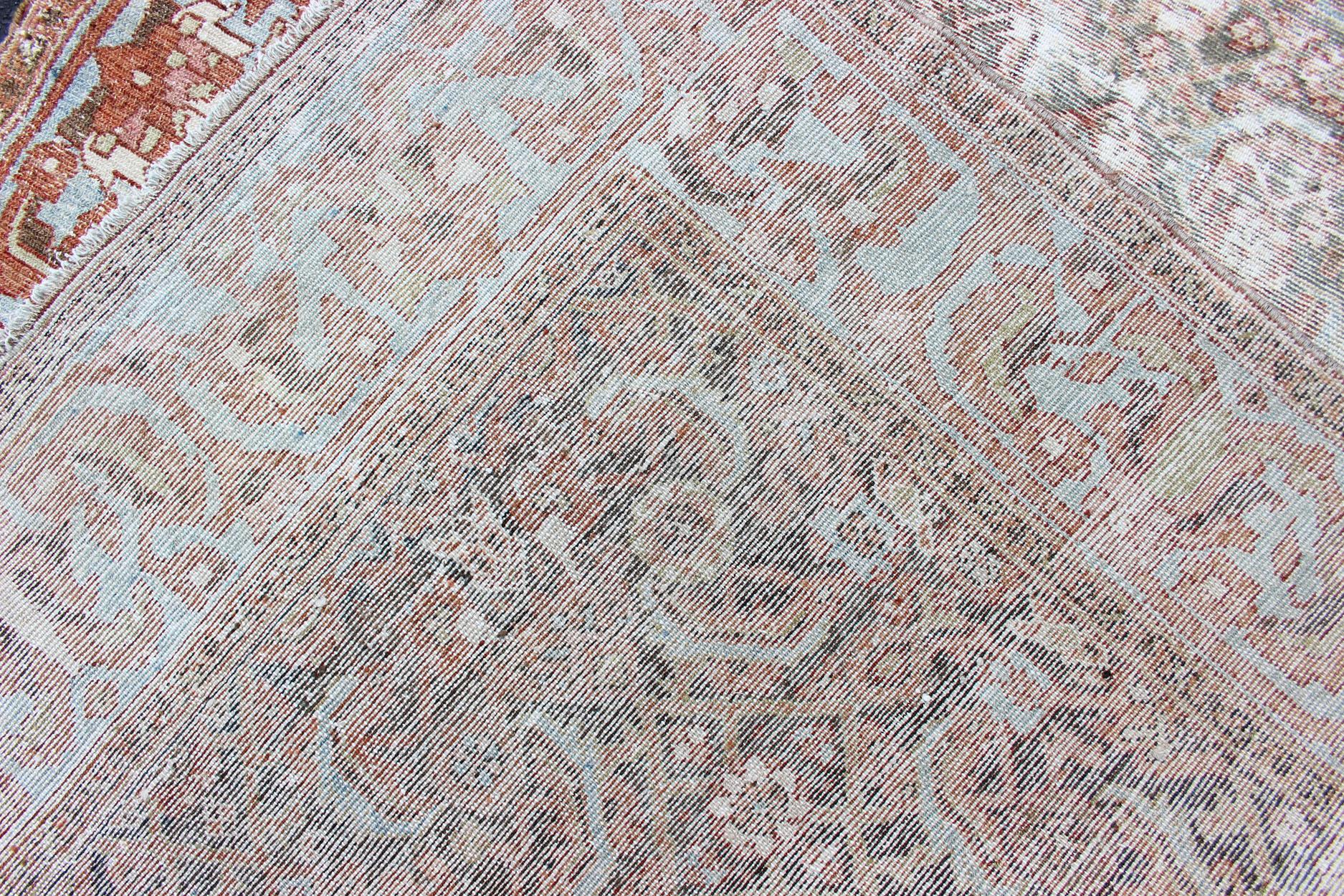 Eleganter geometrischer All-Over-Perser Hamadan-Läufer in Orange- und Rottönen (Handgeknüpft) im Angebot
