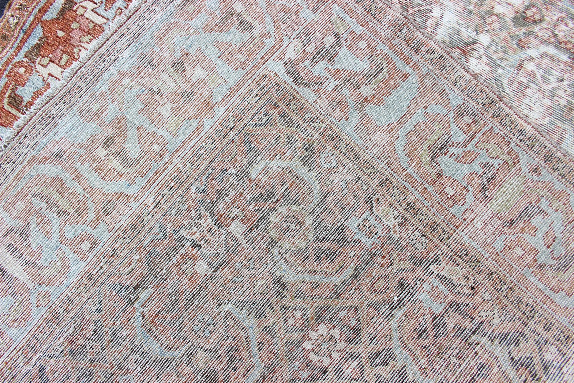 Hand-Knotted Elegant Geometric All-Over Persian Hamadan Runner in Orange and Red Tones For Sale