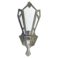 Geometric Art Deco Aluminum Wall Sconce w/ Slat Milk Glass Panels, 4 Available