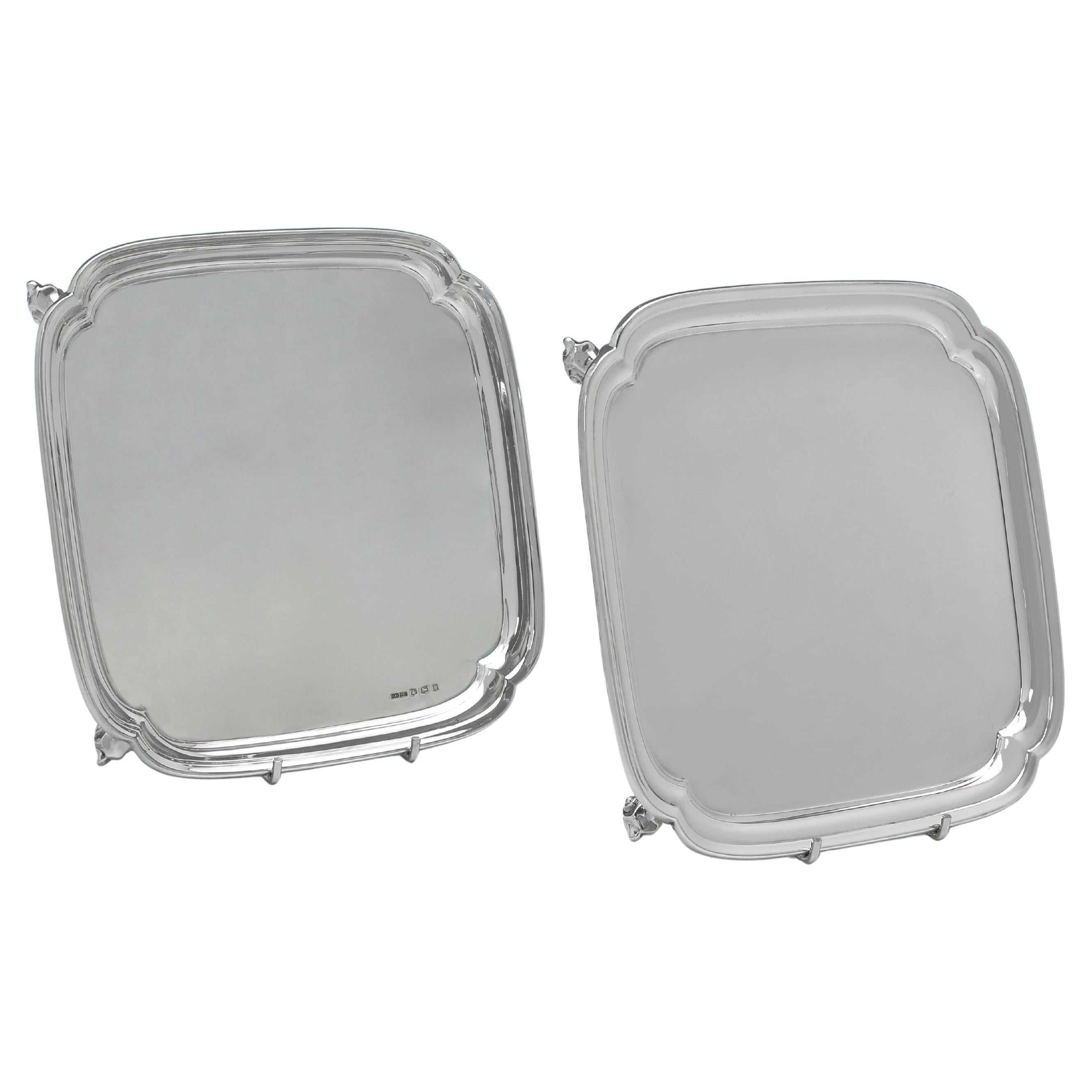 Elegant George V Sterling Silver Salvers by Sydney Hall 
Co., 1933