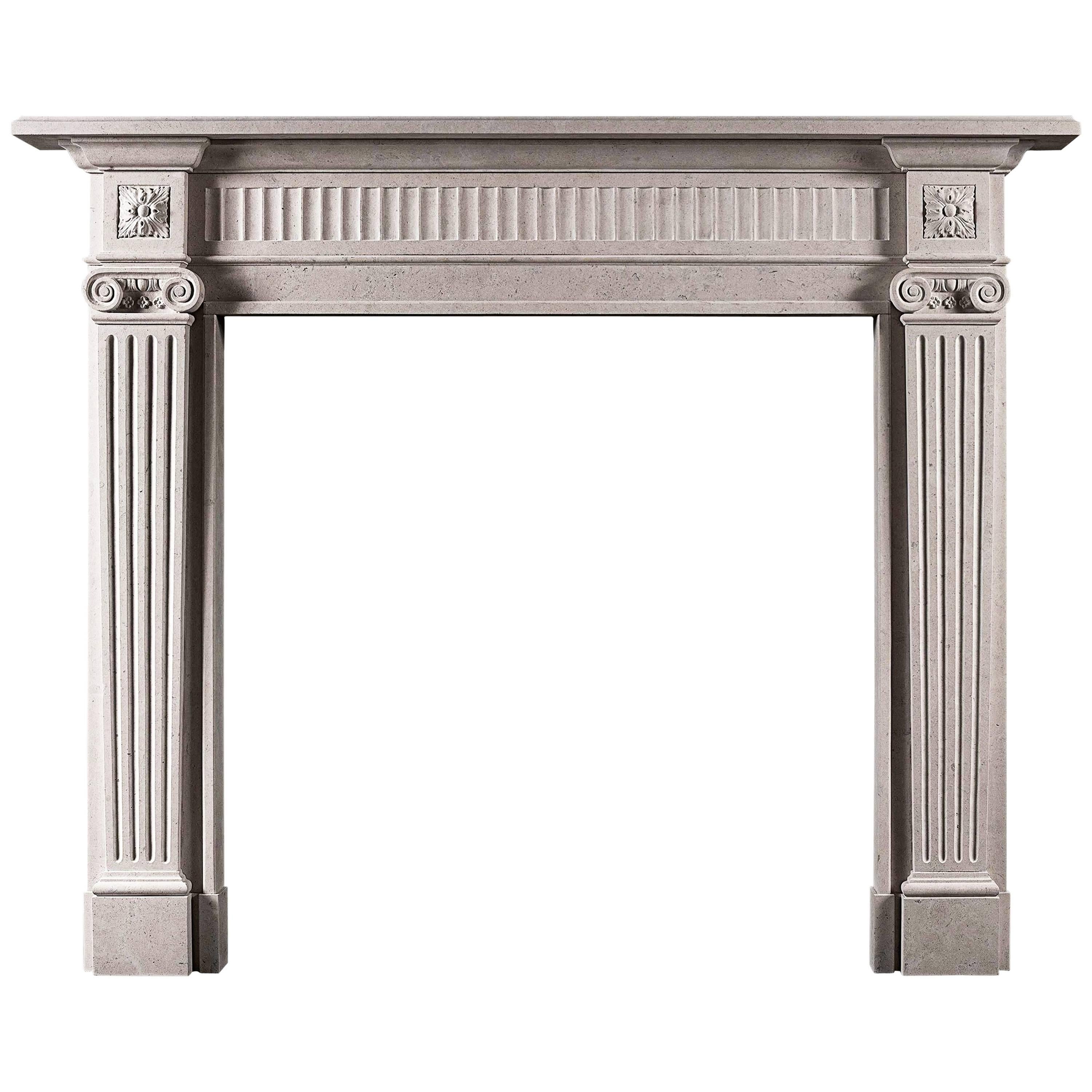 Elegant Georgian Style Limestone Fireplace For Sale