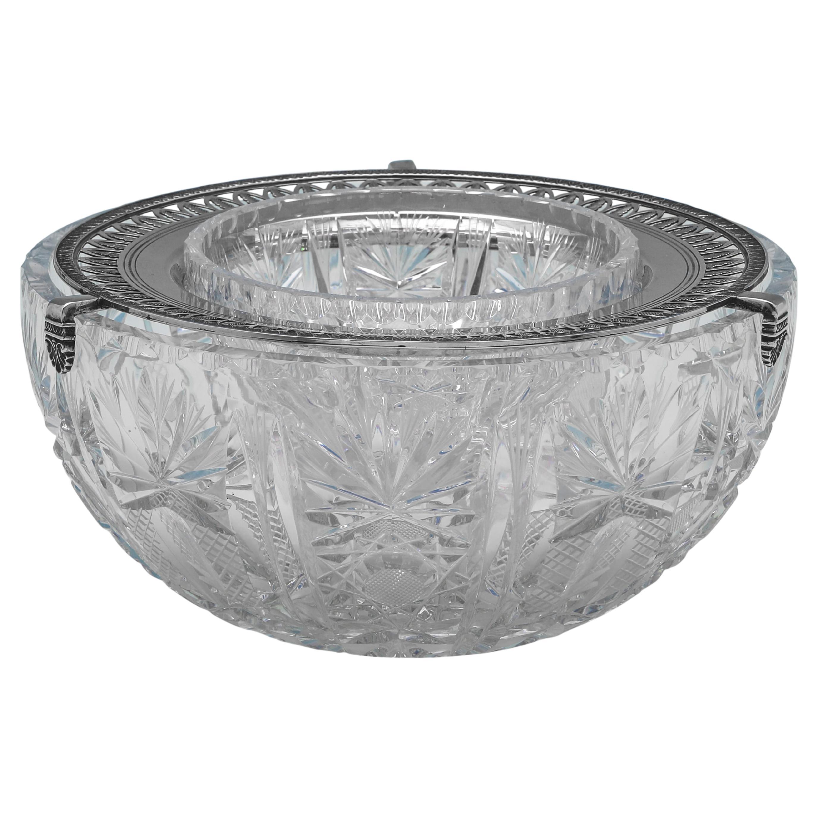 Elegant German 800 Silver
Cut-Glass Caviar Dish, circa 1920