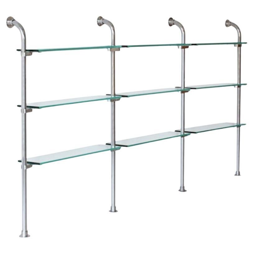 Élégant support en acier tubulaire Bauhaus minimaliste allemand avec verre transparent