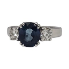 Elegant GIA Certified Blue Sapphire & Diamond 3-Stone 18k White Gold Ring