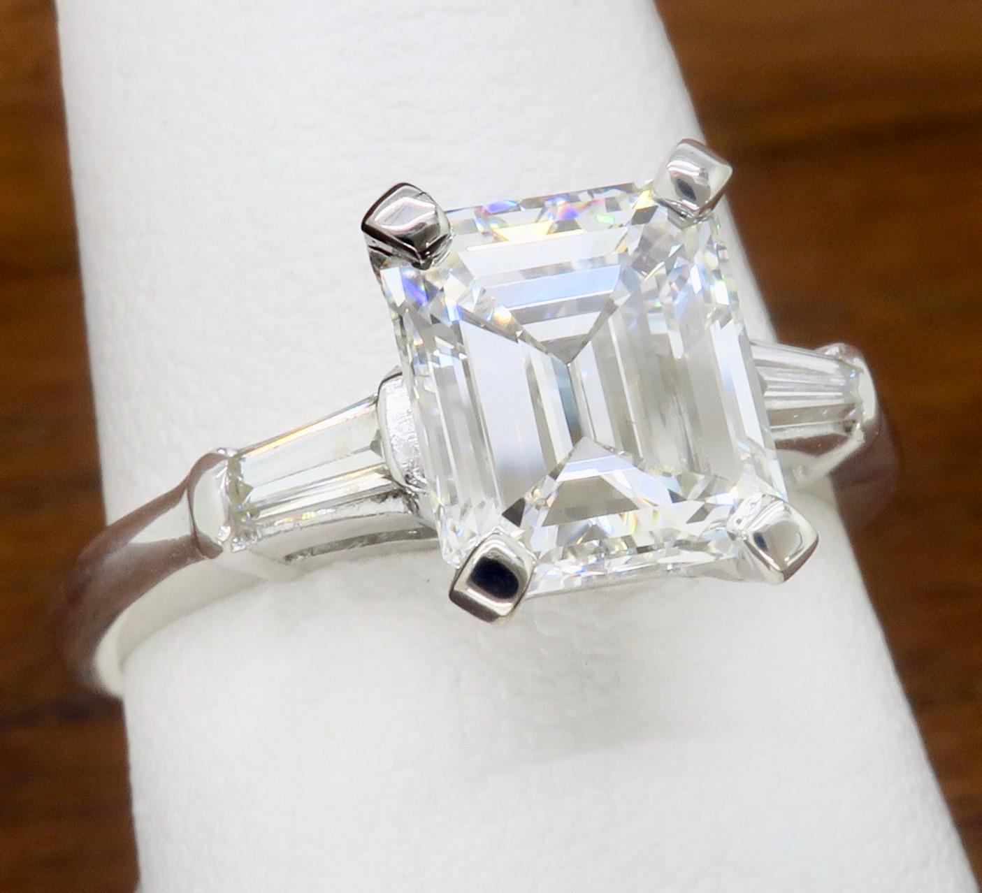 Elegant GIA Certified Emerald Cut Diamond Engagement Ring with Tapered Baguettes 3