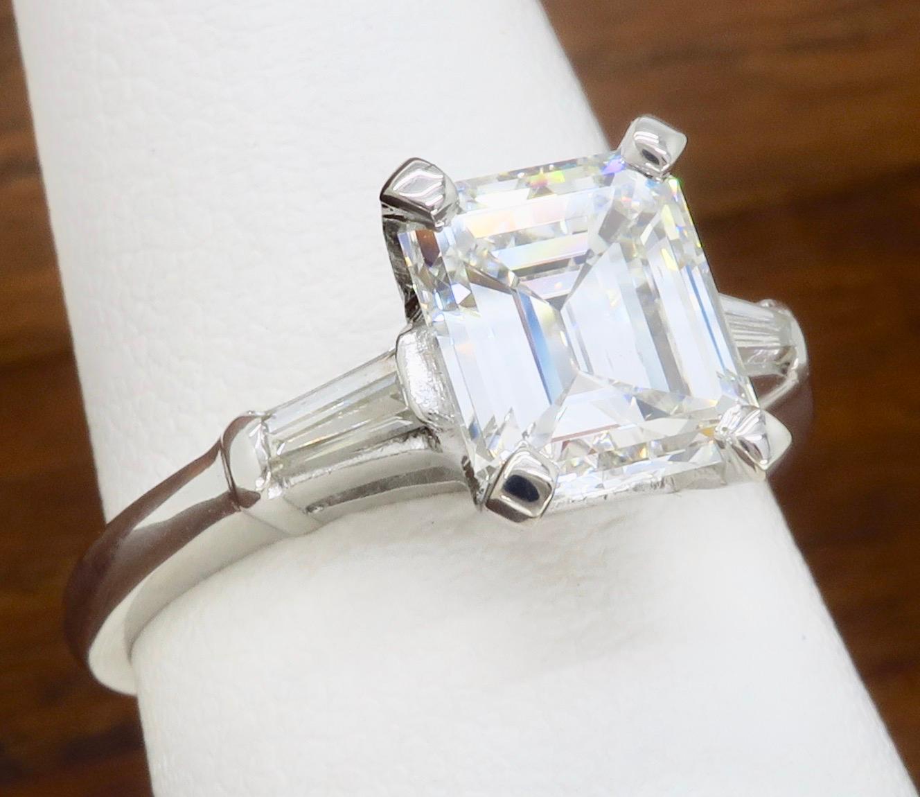 Elegant GIA Certified Emerald Cut Diamond Engagement Ring with Tapered Baguettes 1