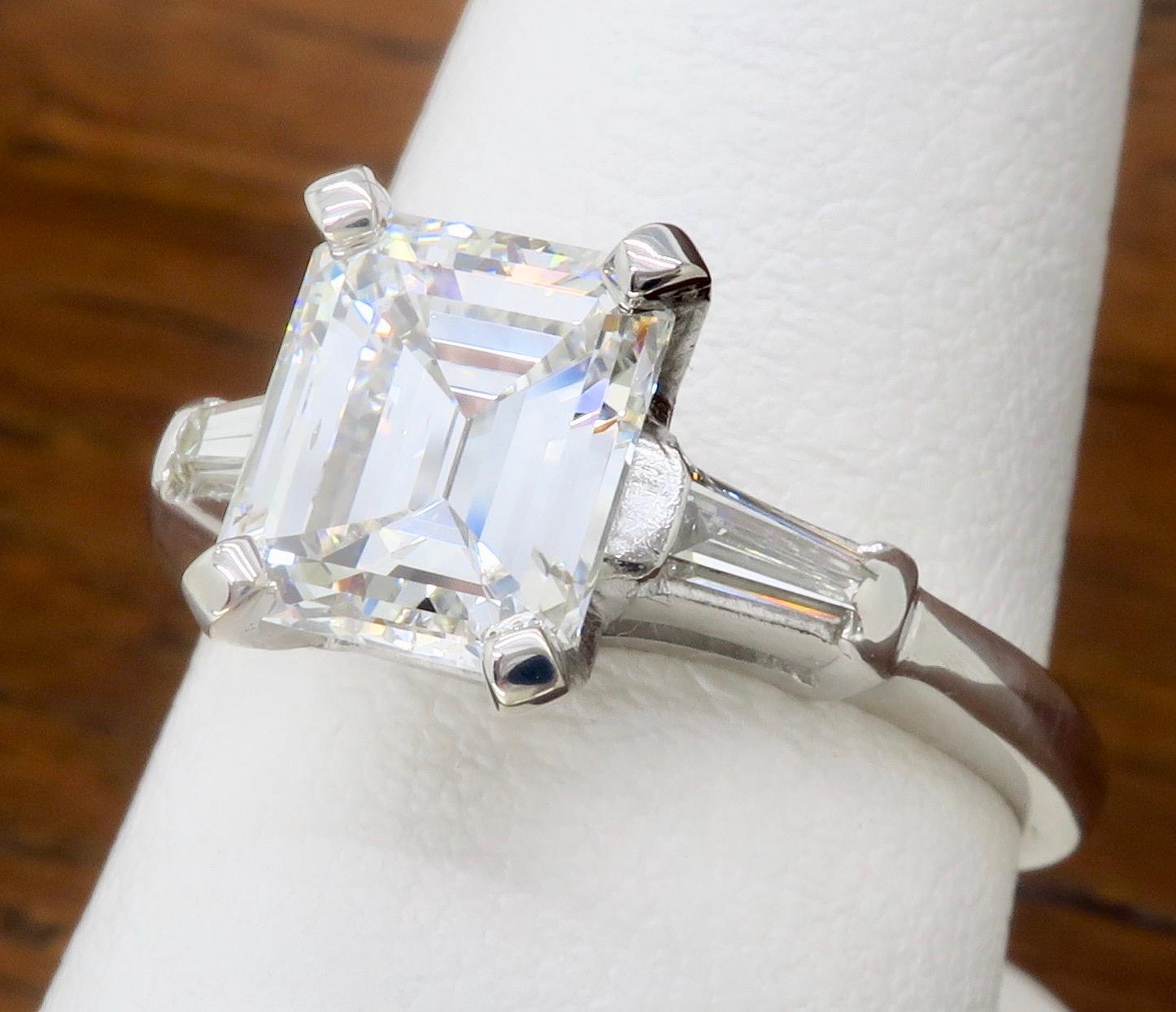 Elegant GIA Certified Emerald Cut Diamond Engagement Ring with Tapered Baguettes 2