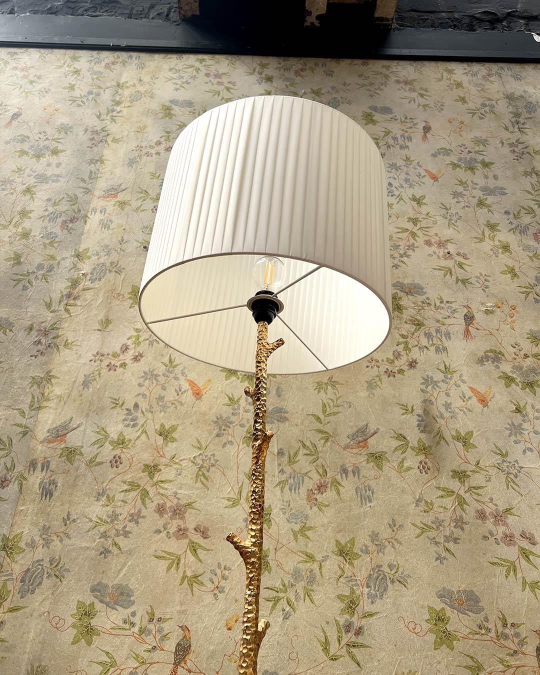 French Elegant Gilded Hammered Metal Floor Lamp, France