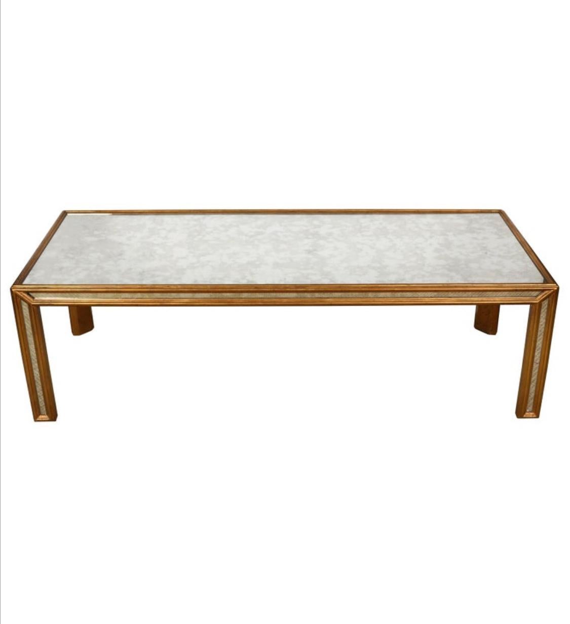 Elegant Gilt and Mirrored Glass Coffee Table by Bernhardt For Sale 1