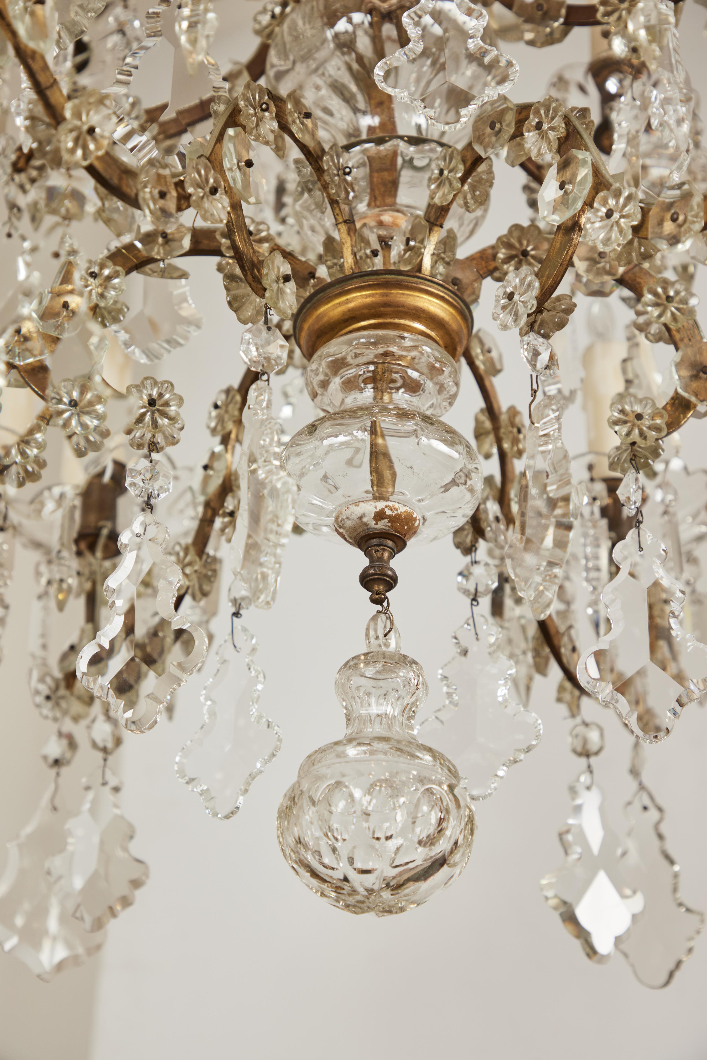 Gilt Crystal Chandelier with 12 Lights  For Sale