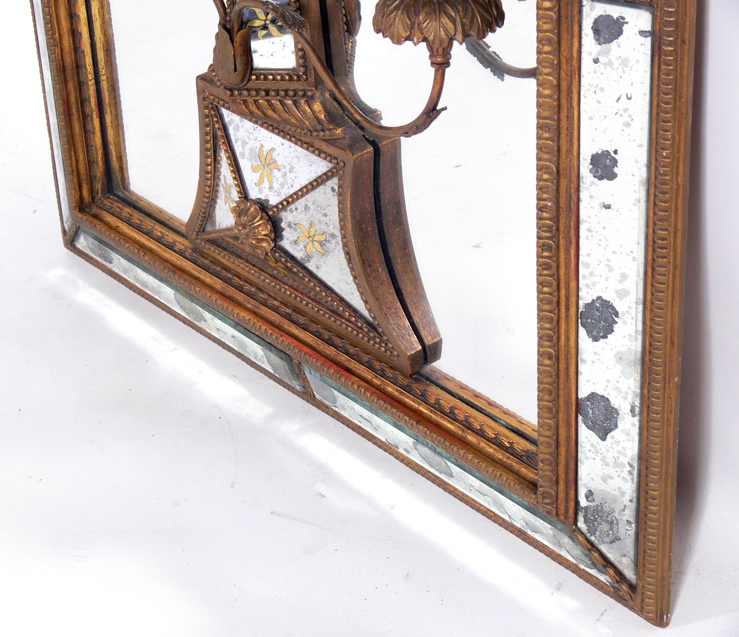 Hollywood Regency Elegant Gilt Candelabra Mirror For Sale