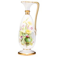 Antique Elegant Gilt English Porcelain Floral Ewer 19th Century 