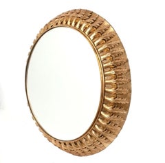 Elegant Gilt Foliate Circular Mirror 39.75" Diameter circa 1950s
