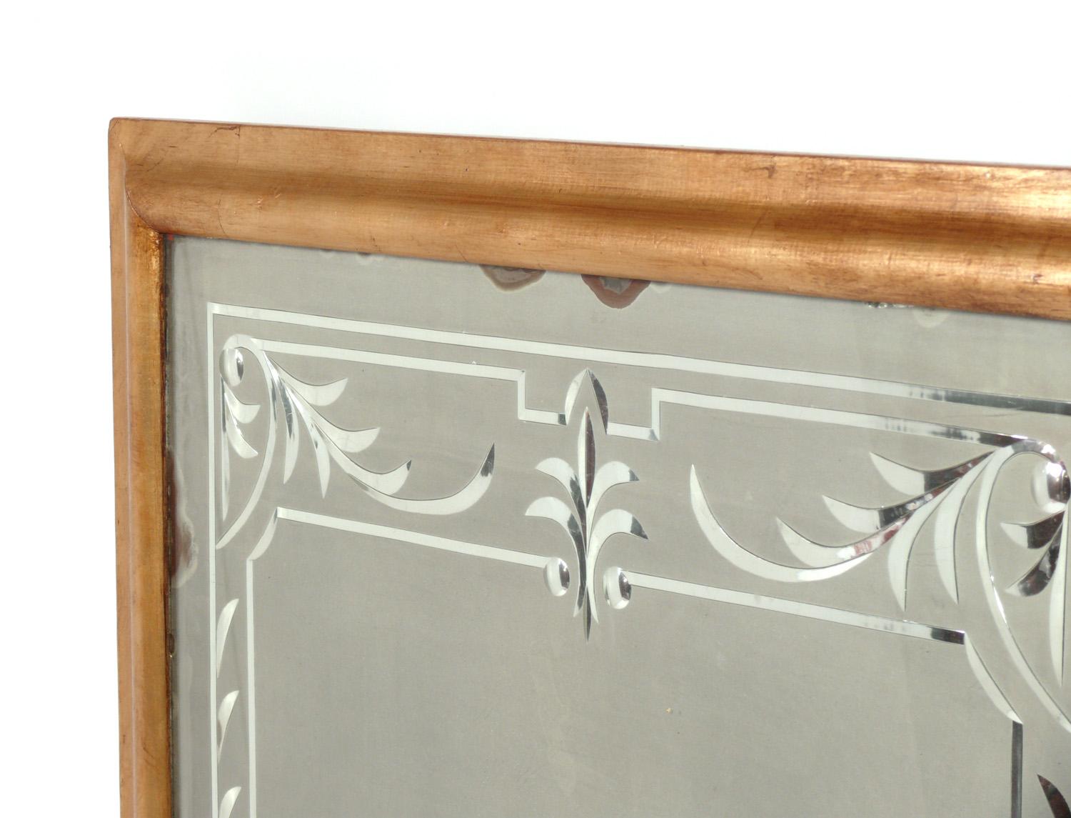 Art déco Elegant Gilt Framed Etched Mirror 46