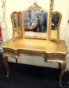 Elegant Gilt French Style Dressing Table with Mirror