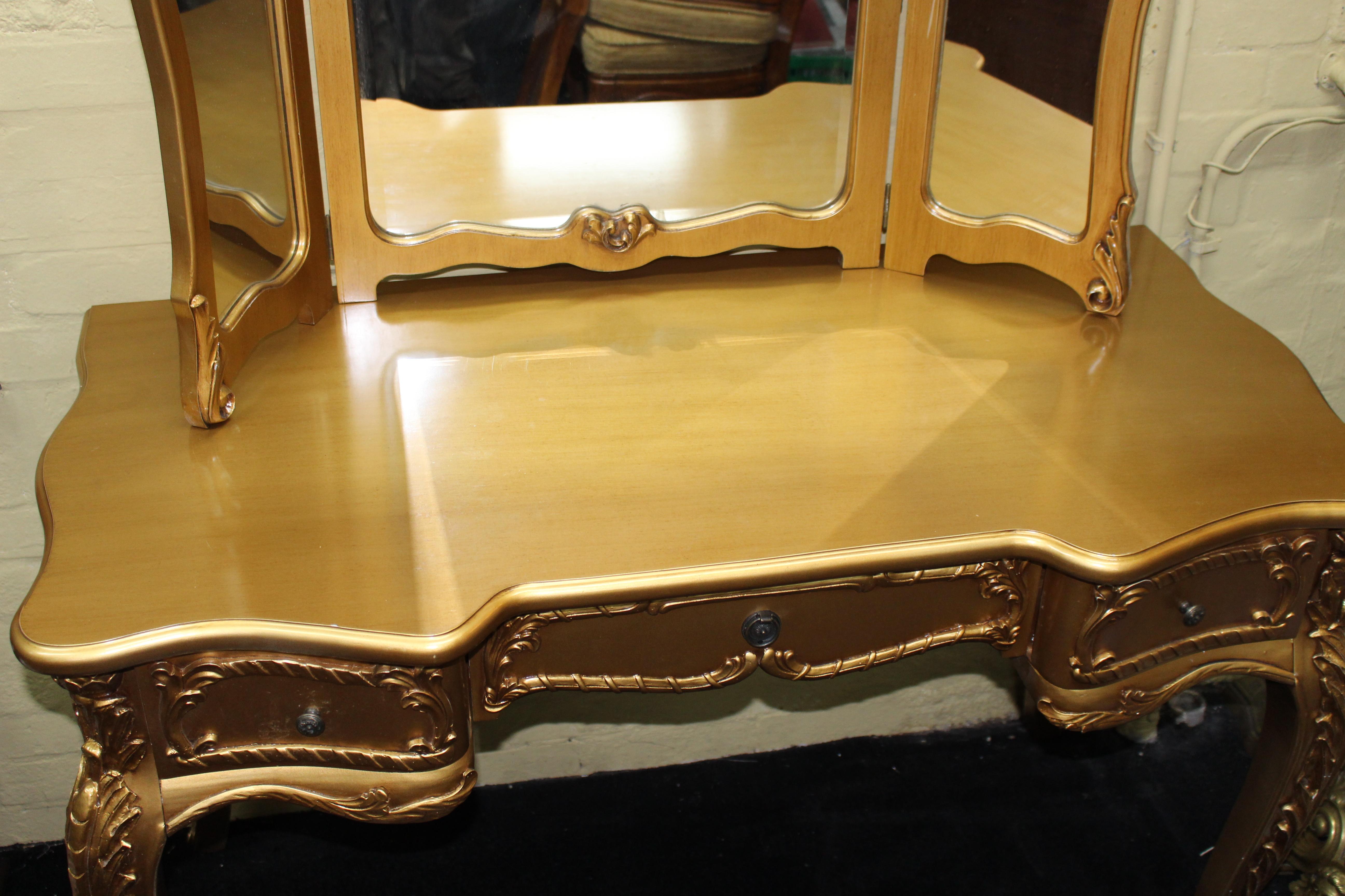 Elegant Gilt French Style Dressing Table with Mirror 1