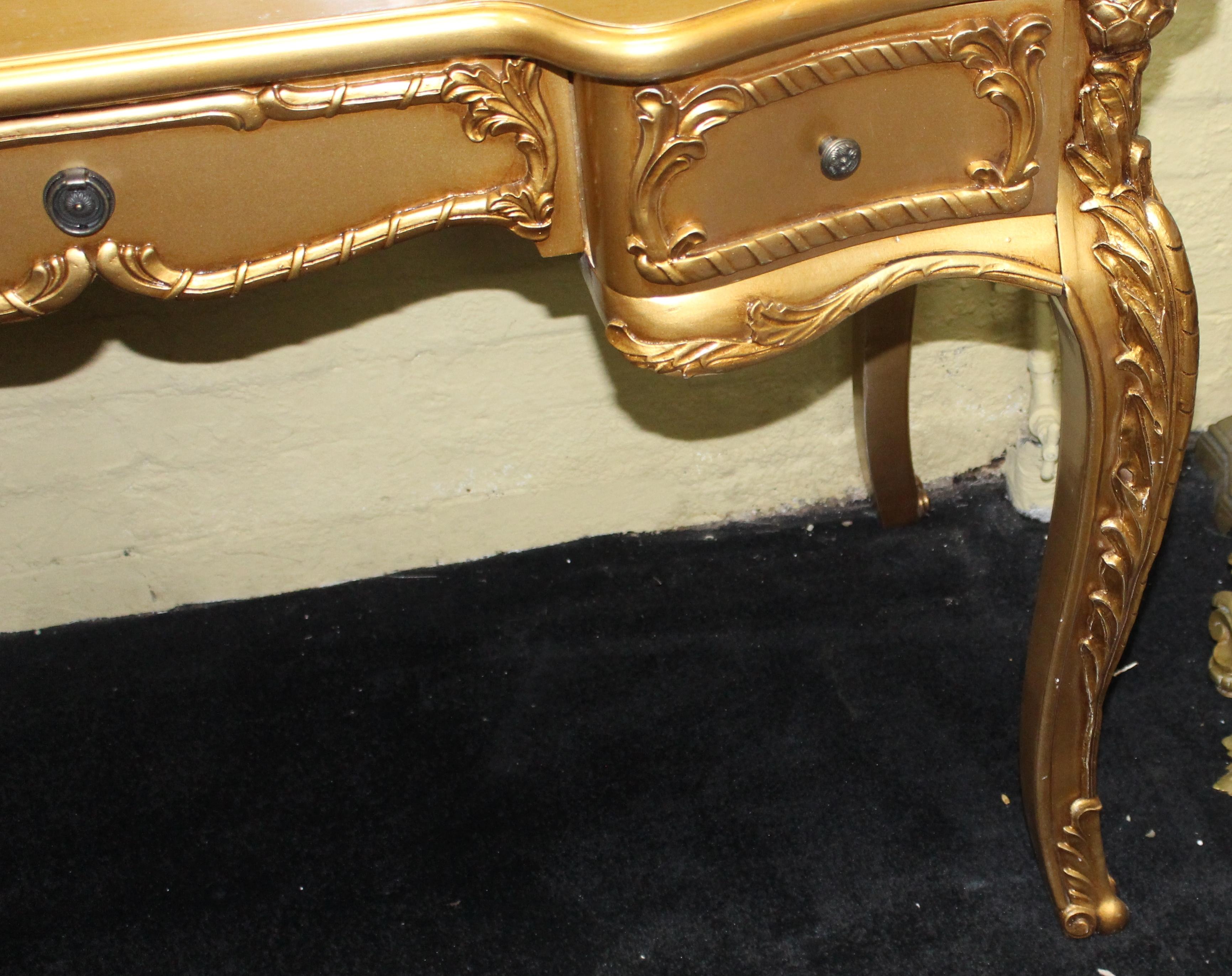 Elegant Gilt French Style Dressing Table with Mirror 2
