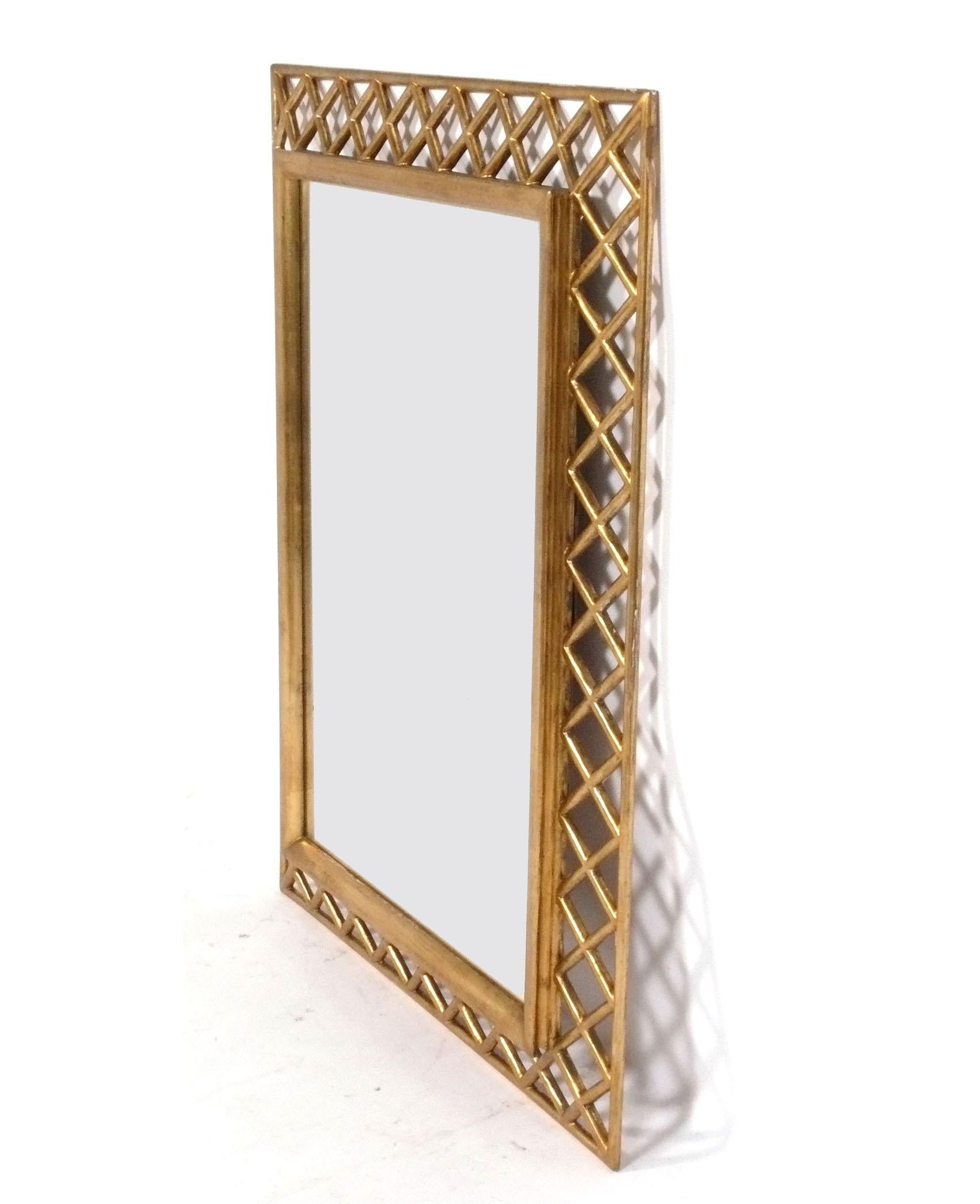 Elegant Gilt Lattice Mirror, American, circa 1950s. It measures 39
