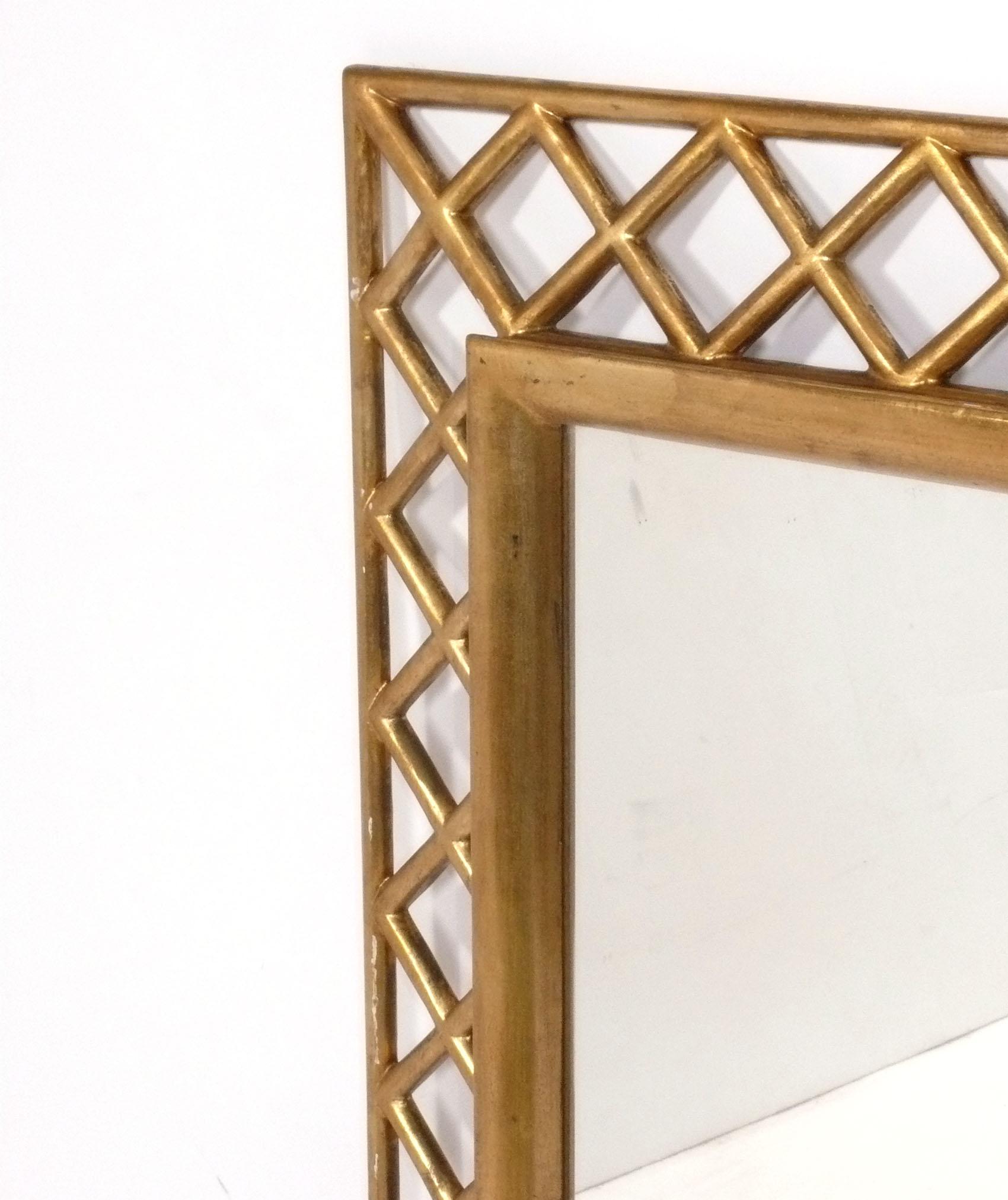 Hollywood Regency Elegant Gilt Lattice Mirror 39