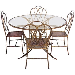 Elegant Gilt Metal Faux Bamboo Dining Set