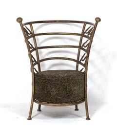 Elegant Gilt Metal Lounge Chair Style of Garouste Bonetti Post Modern Art Deco