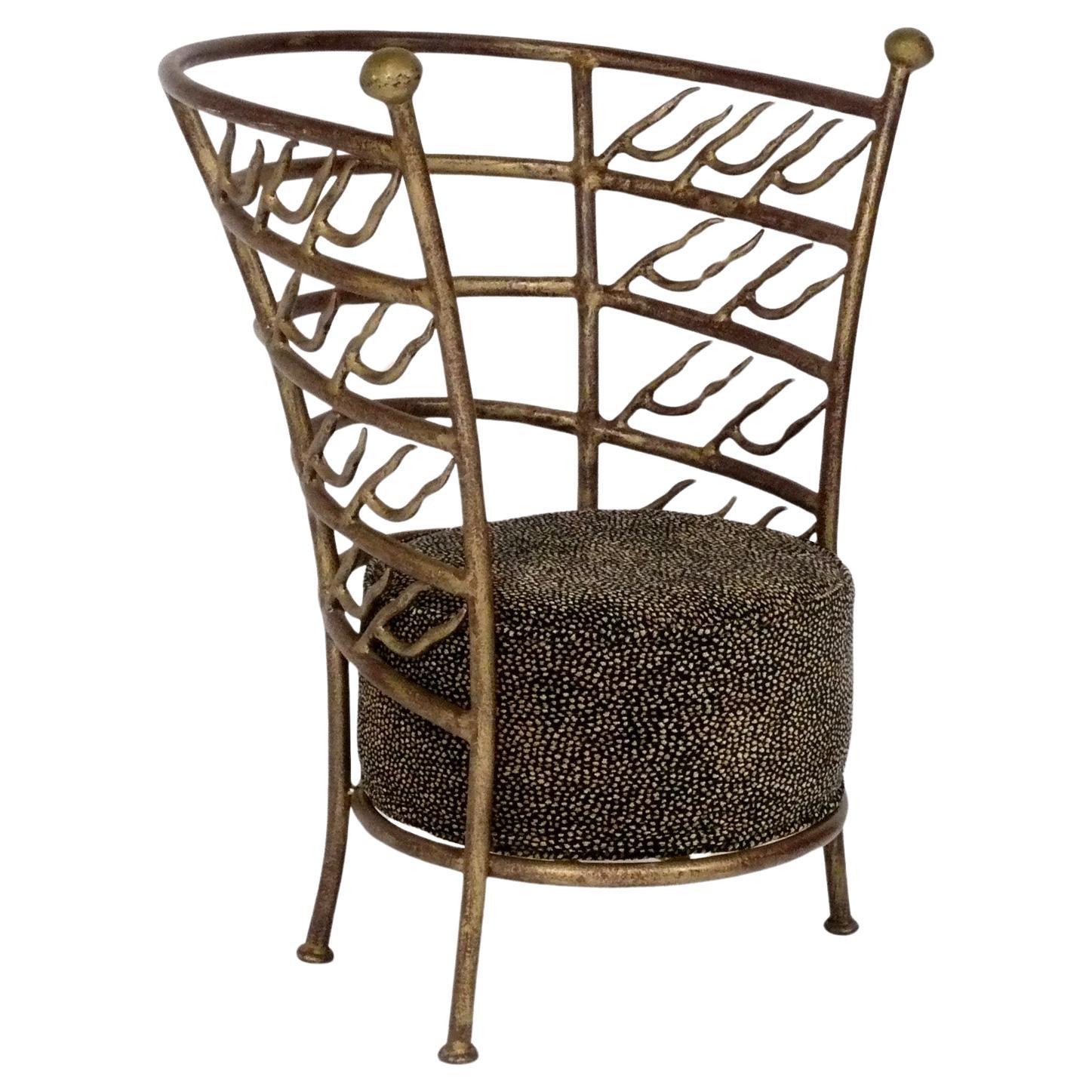 Elegant Gilt Metal Lounge Chair Style of Garouste Bonetti Post Modern Art Deco For Sale