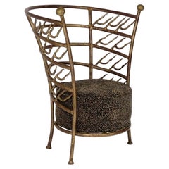 Elegant Gilt Metal Lounge Chair Style of Garouste Bonetti Post Modern Art Deco