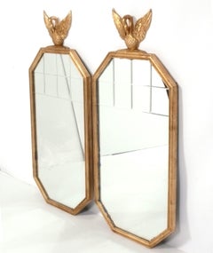 Elegant Gilt Swan Crest Mirrors 43.75"H x 20"W Pair Available