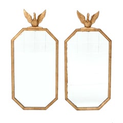 Elegant Gilt Swan Crest Mirrors 43.75"H x 20"W Pair Available