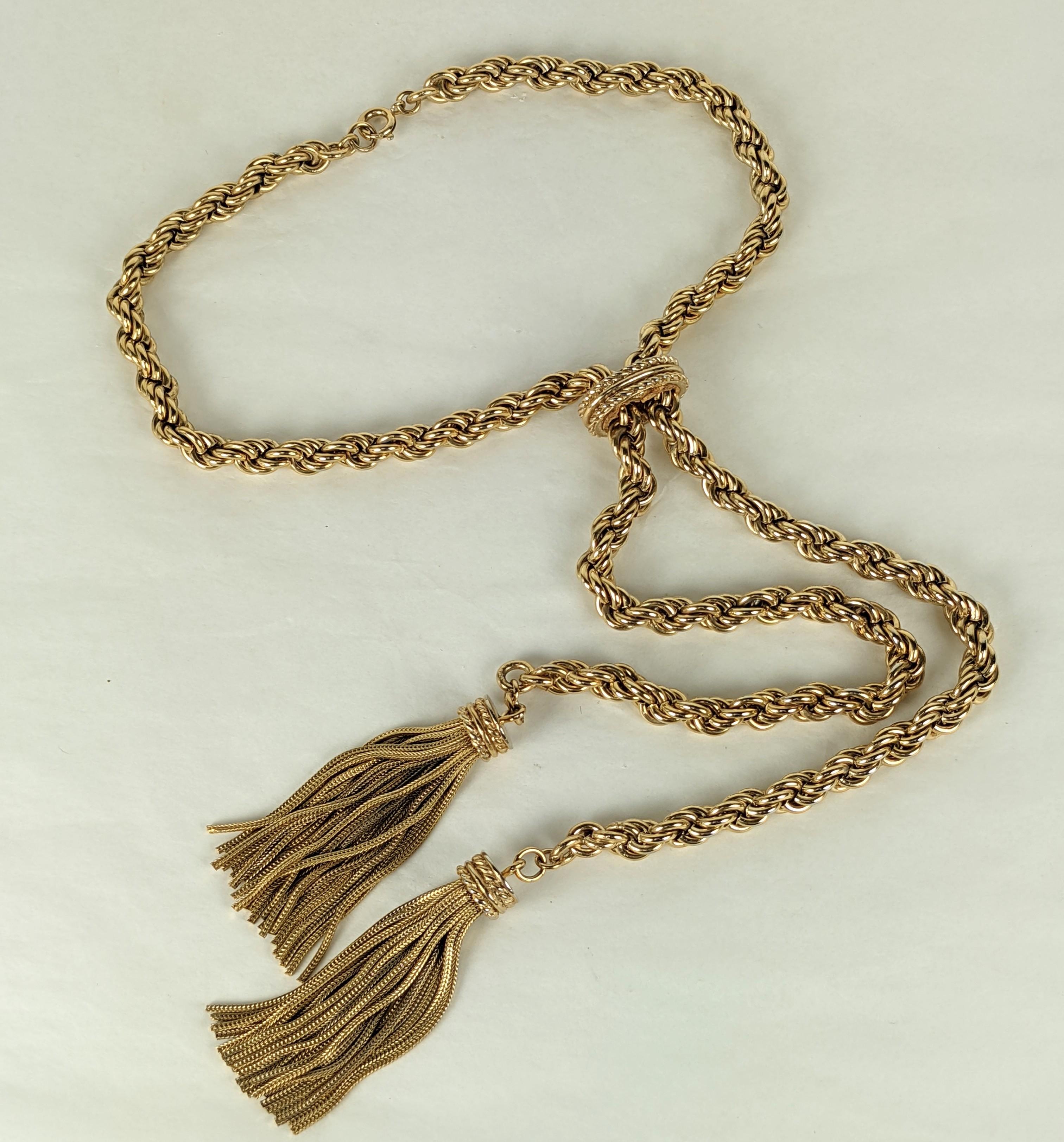 Modernist Elegant Gilt Tassel Slide Necklace