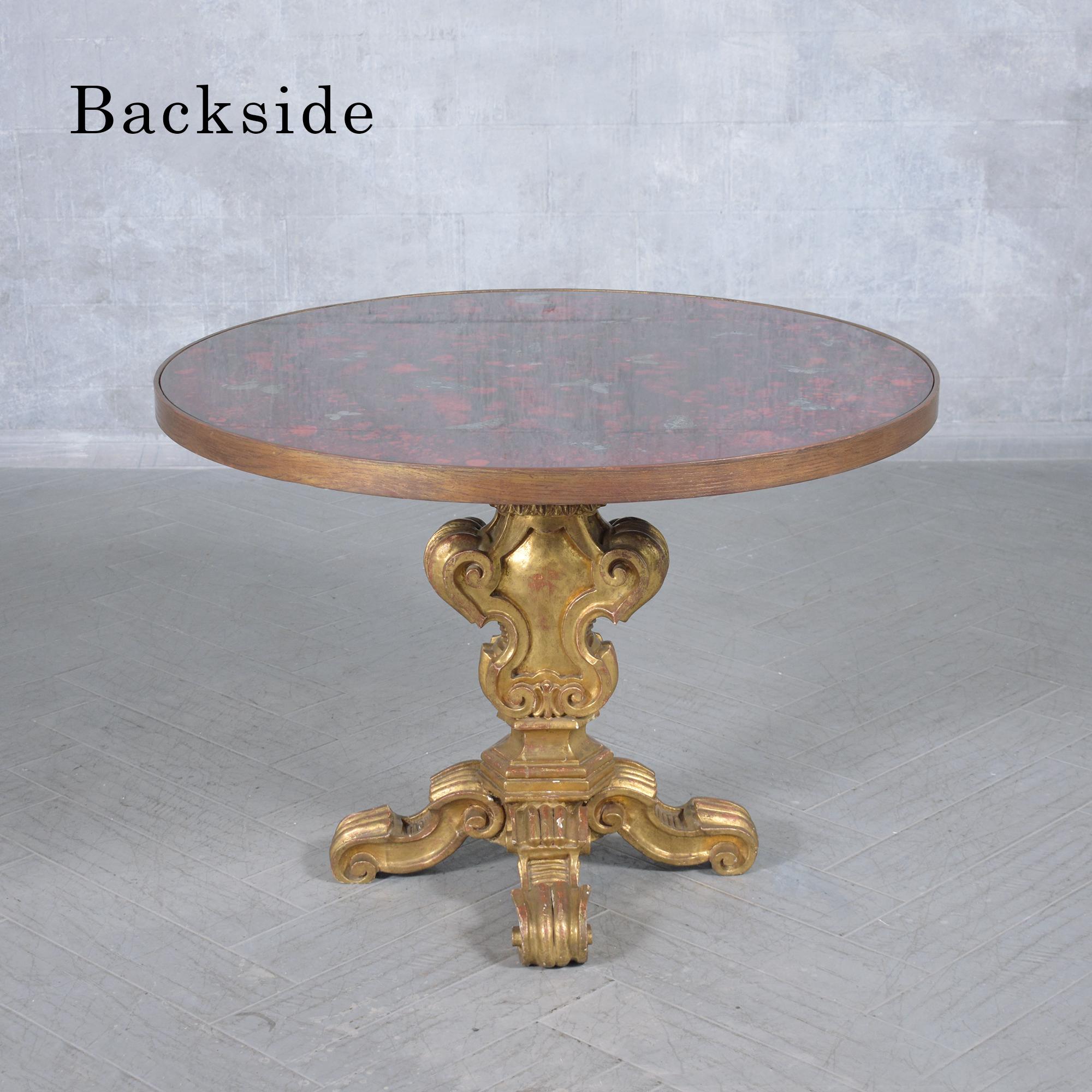 Gilt Wood Round Center Table with Butterfly Inlay: Timeless Artistry For Sale 5