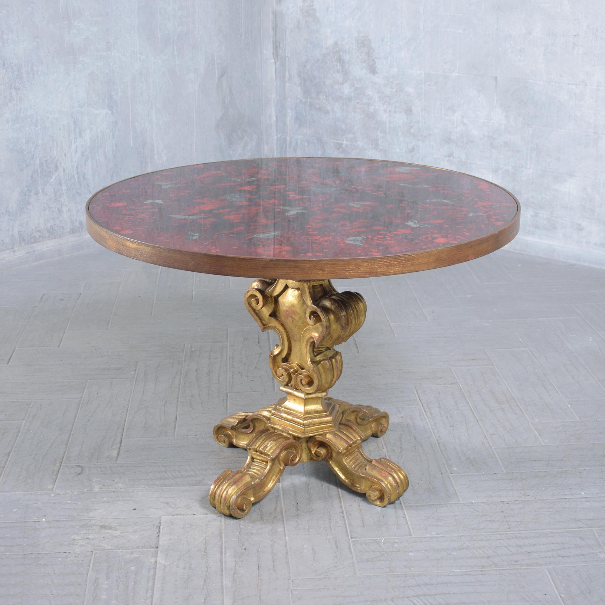 Gilt Wood Round Center Table with Butterfly Inlay: Timeless Artistry For Sale 7