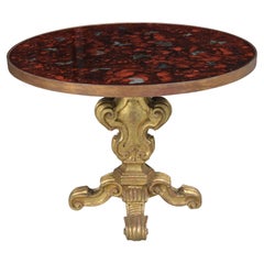 Elegant Gilt Wood Round Center Glass Top Table with Painted Butterfly Design
