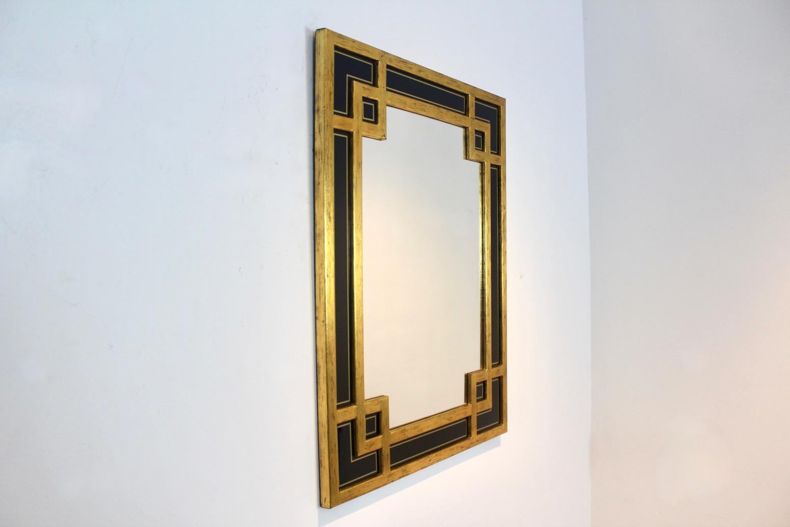 Elegant Giltwood and Black Glass Mirror by Deknudt Belgium For Sale 3