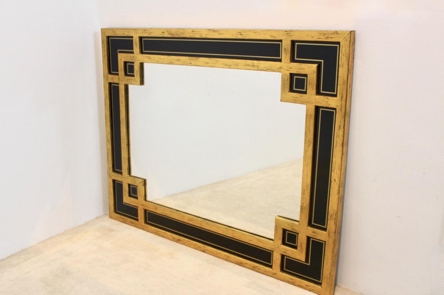 Eleganter Spiegel aus Giltwood und schwarzem Glas von Deknudt Belgien (Moderne der Mitte des Jahrhunderts) im Angebot