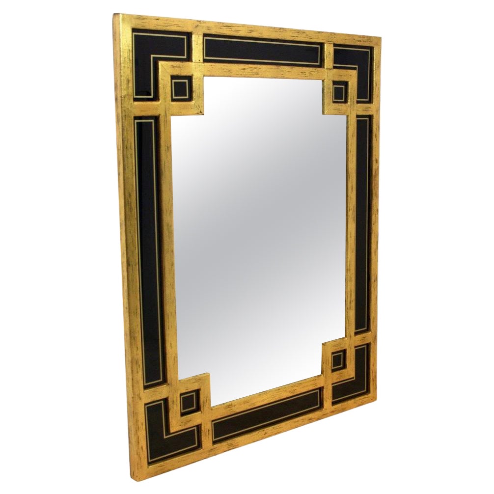 Elegant Giltwood and Black Glass Mirror by Deknudt Belgium