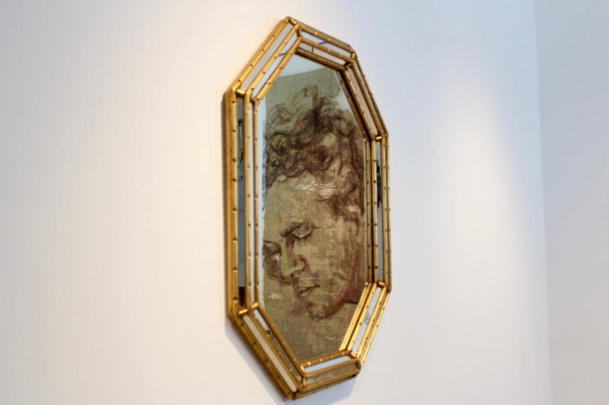 Beautiful giltwood framed mirror in octagon shape, made in Italy by Labarge in the 1970s. Very elegant with beautiful and unique inset mirrored panels on the side and in very good condition.