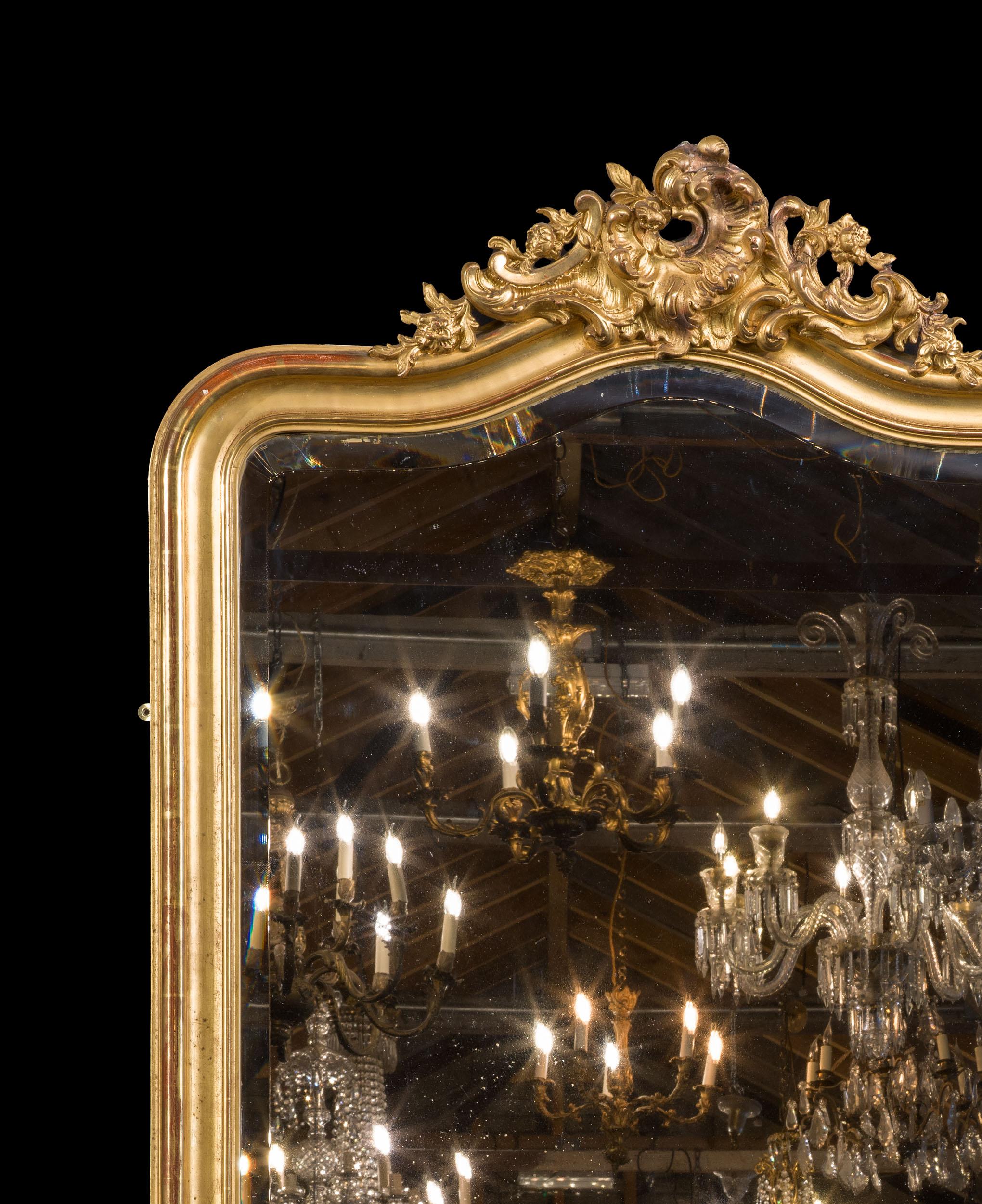 Rococo Elegant Giltwood Overmantel Mirror from France For Sale