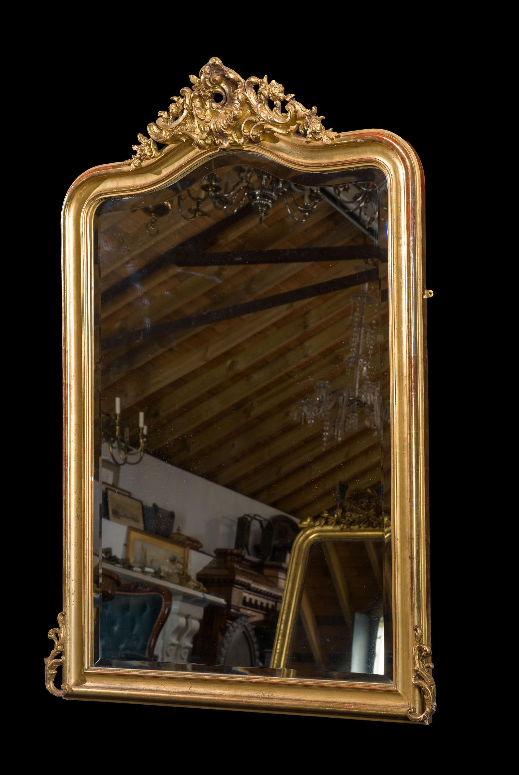 French Elegant Giltwood Overmantel Mirror from France For Sale