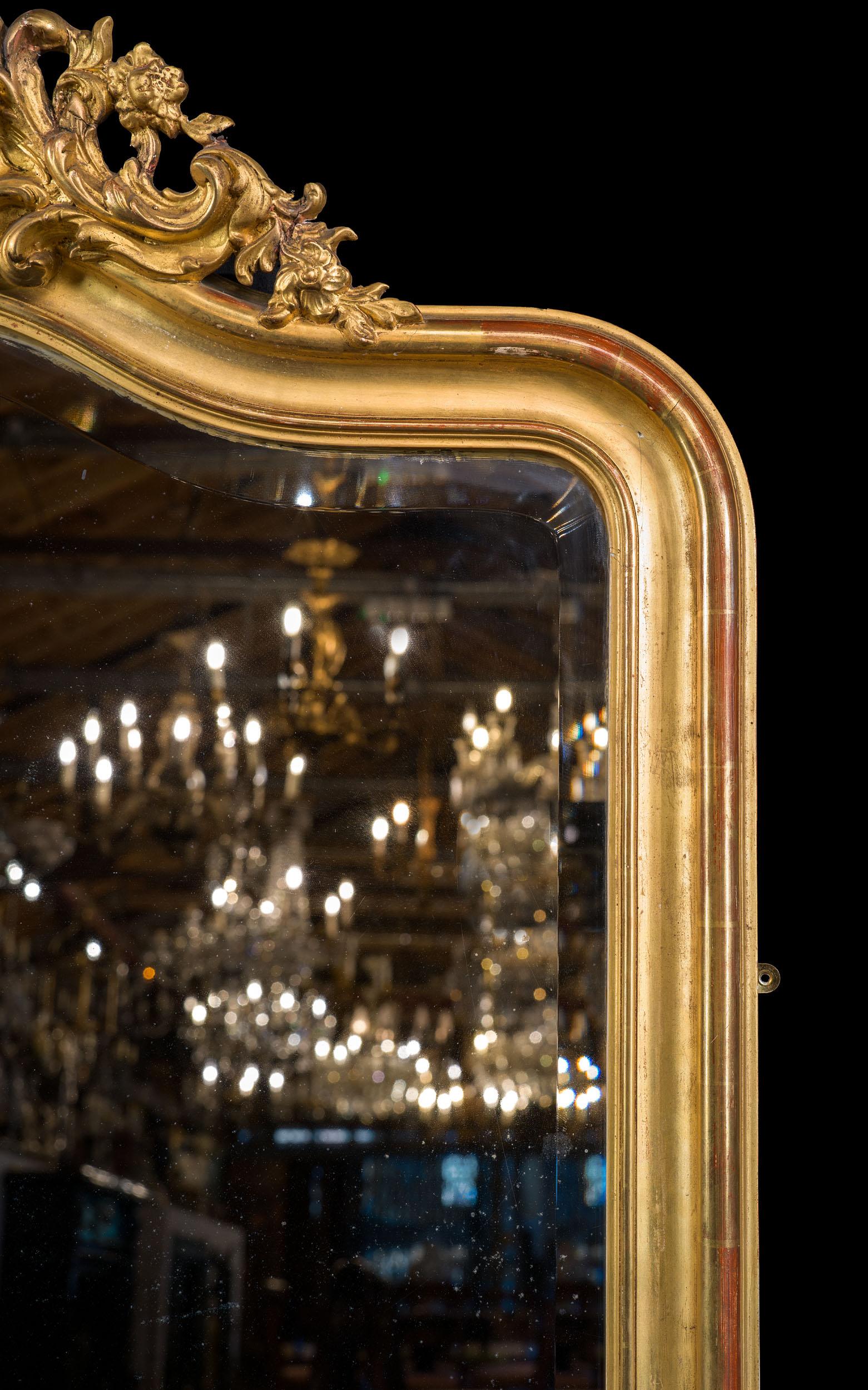 Gesso Elegant Giltwood Overmantel Mirror from France For Sale